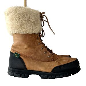 Lauren Ralph Lauren Tan and Black Lace Up Boots